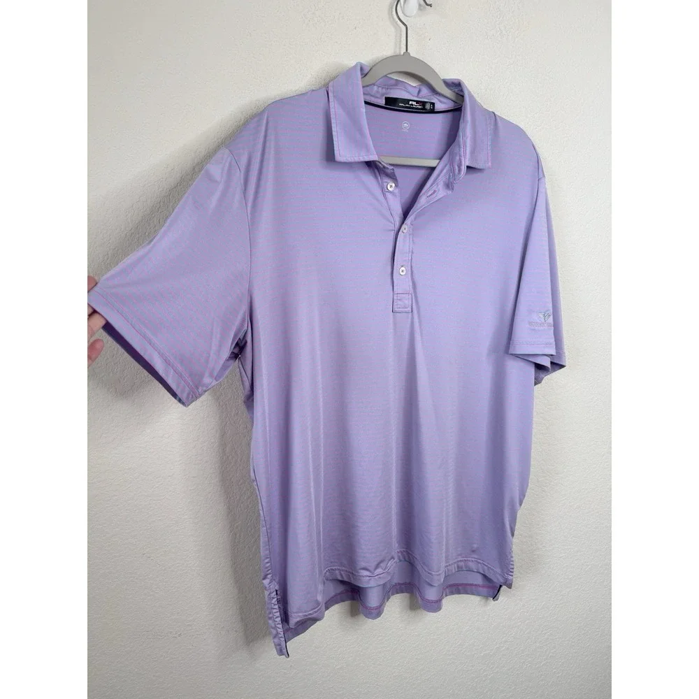 RLX Ralph Lauren Striped Golf Polo Shirt Men's XL Pink Blue Wicking Valley Brook